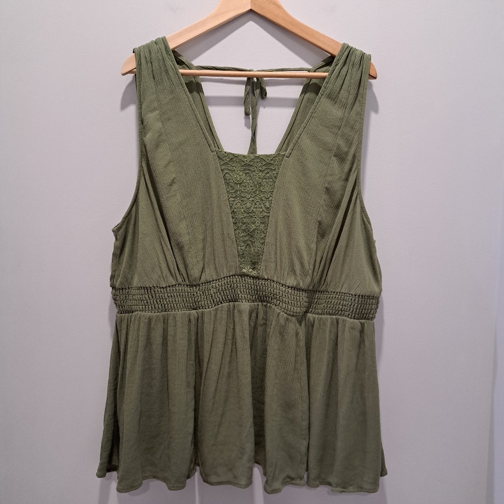 Torrid Olive Green Lace Tie Back Boho Indie Granola Festival Coquette Tank Top 4